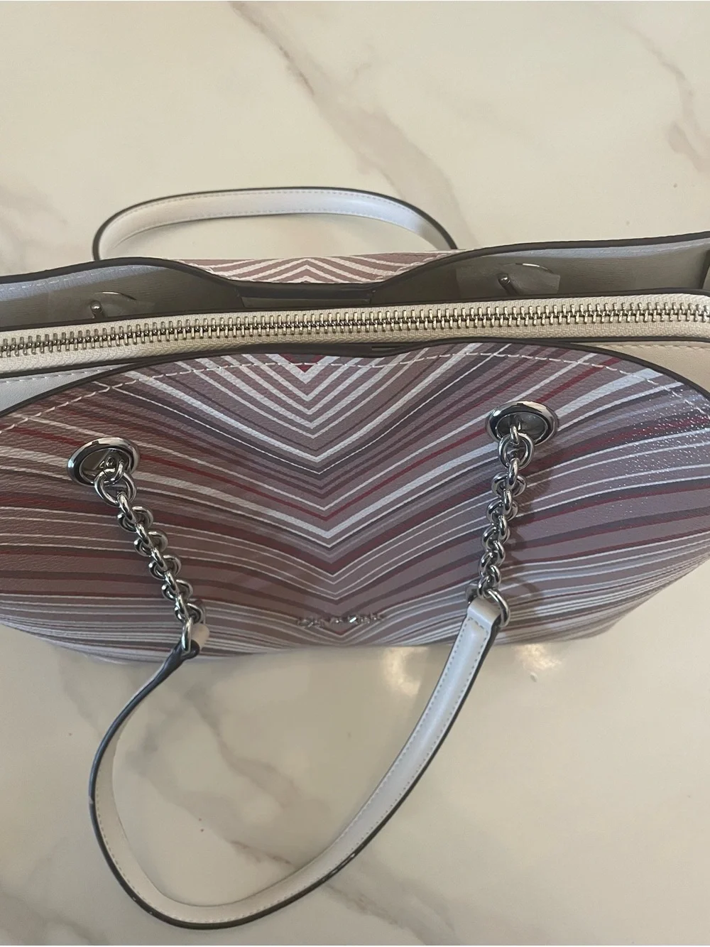Calvin Klein Striped Chevron Tote Bag in Blush and Cream - Picture 6 of 6